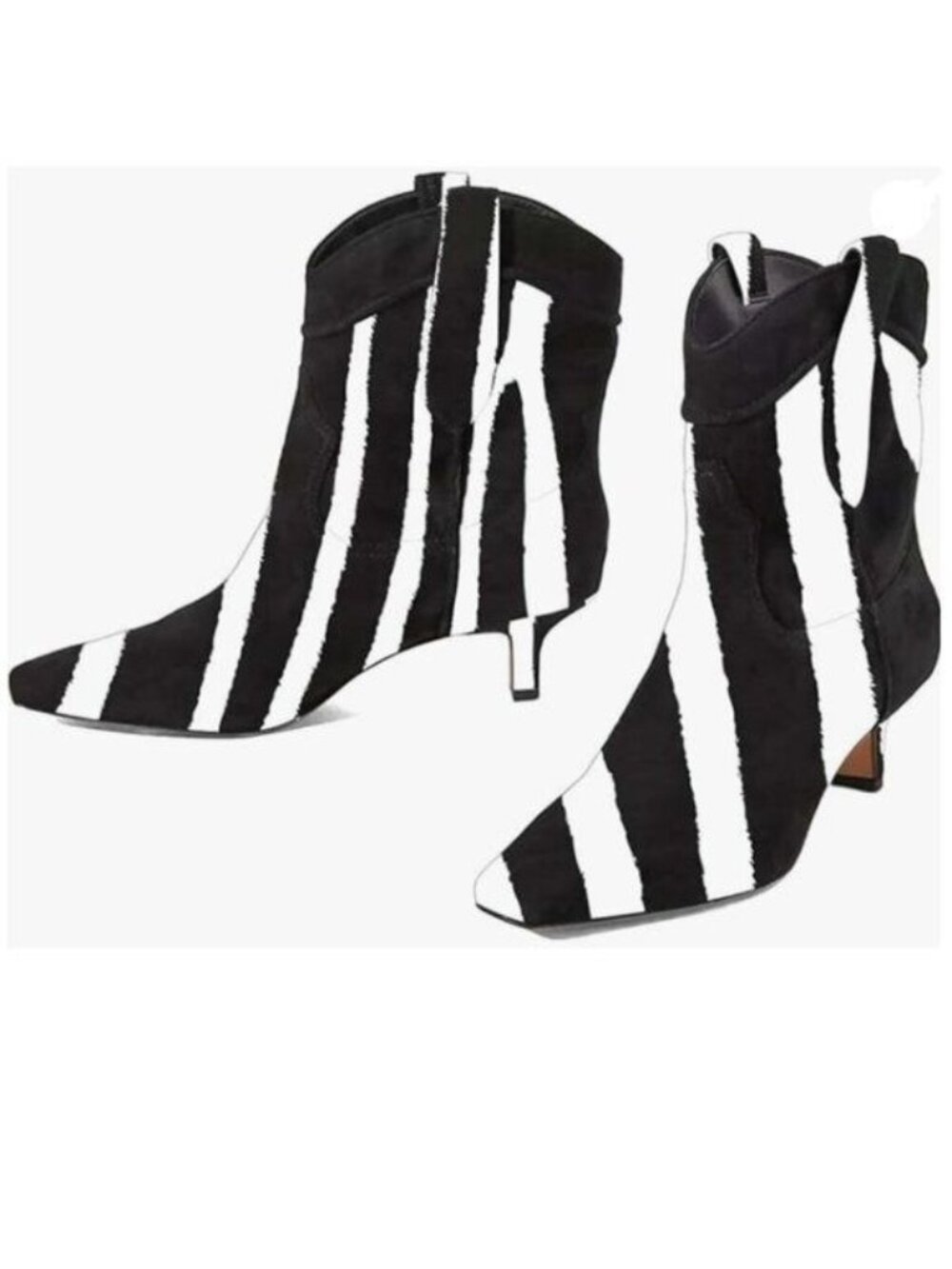 XYD Black Zebra Kitten Heels Square Toe Ankle Boots Pull On Mid Calf Short Boot